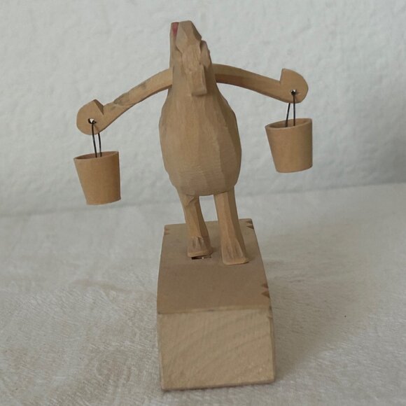 USSR Russia Wooden Hand Carved Moving Rooster Chicken with Buckets Toy - Picture 3 of 11